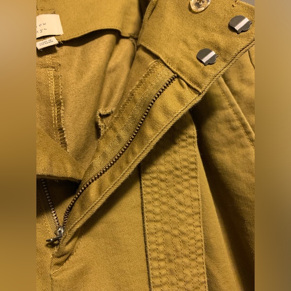 Olive Green Paperbag Waist, Belted, High Waist Ankle Pants - Picture 3 of 7